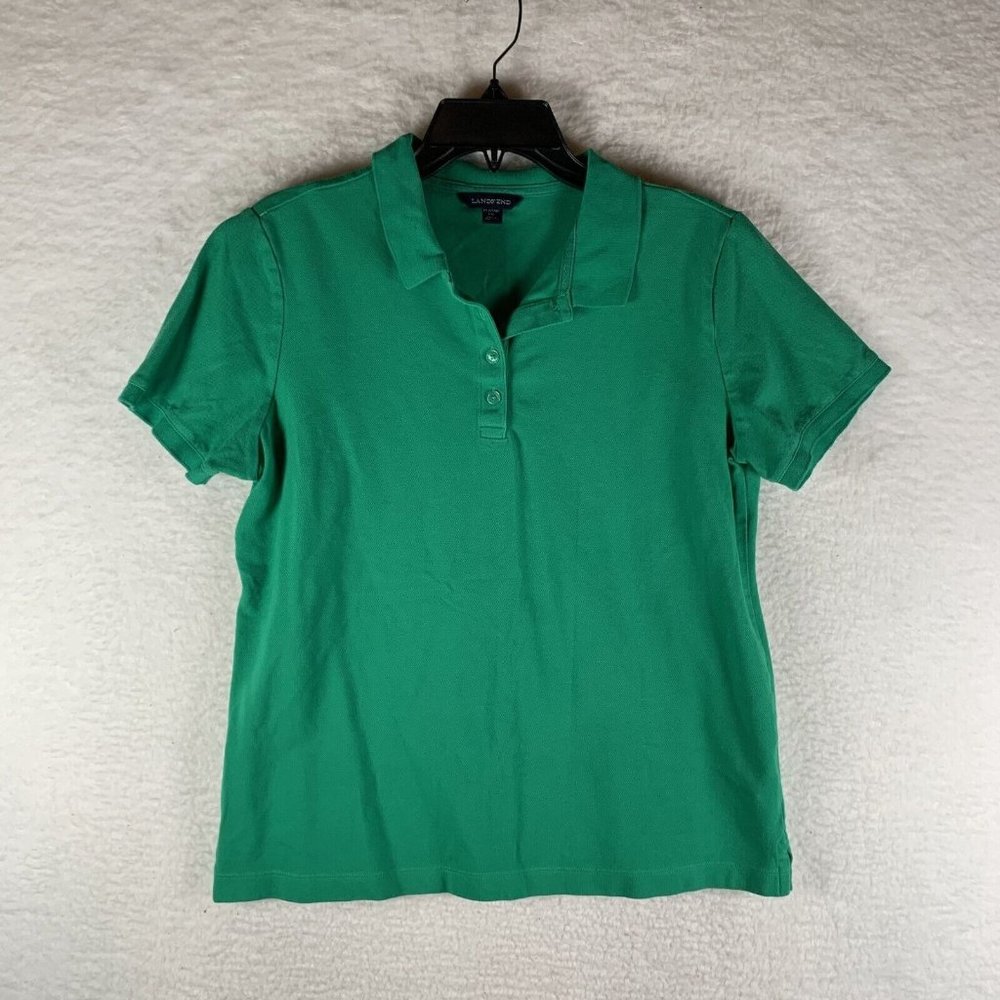Lands' End Polo‎ Shirt Women's Medium (10-12) Green Stretch Short Sleeve 7468